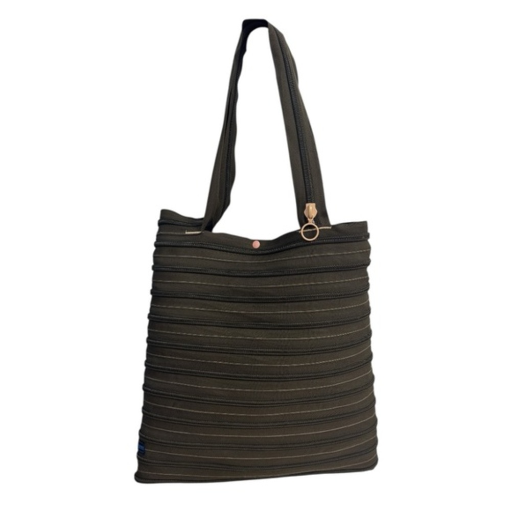 Zip-It Zipper Tote Shoulder Bag Olive Lightweight Travel Large Spacious Purse